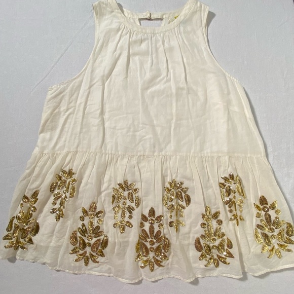 Anthropologie Maeve Ivory Cotton Sleeveless Tunic with Gold Sequins Size 1X - Picture 7 of 10